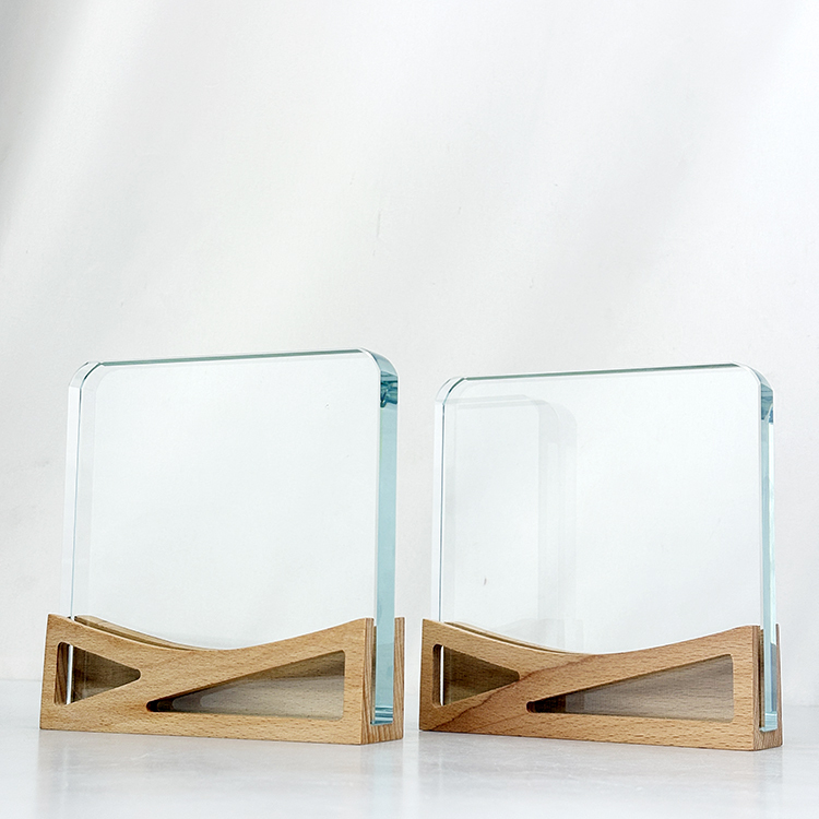 Blank Plaque Crystal Trophy with Wooden Base  MH-LJ0817
