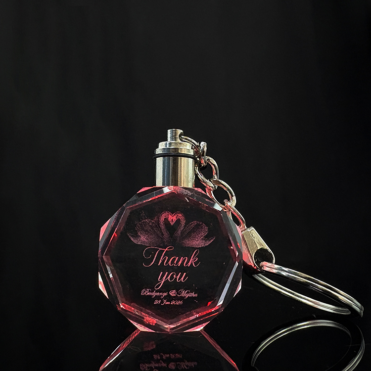Led Personalized Glass Souvenir Octagon Crystal Keychain