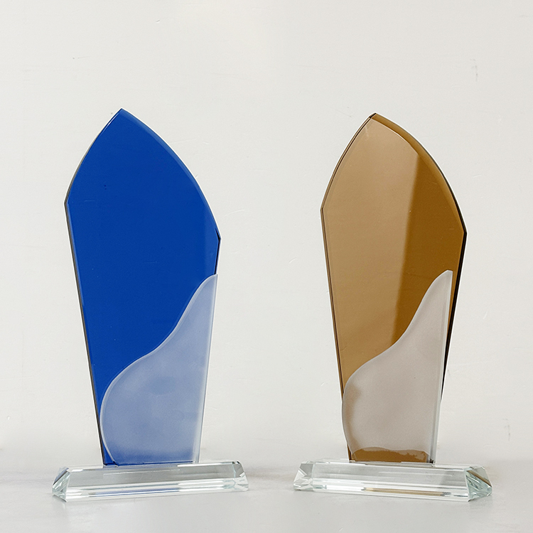 Amber Blue Frosted Clear Crystal Glass Trophy Award MH-LJ0776
