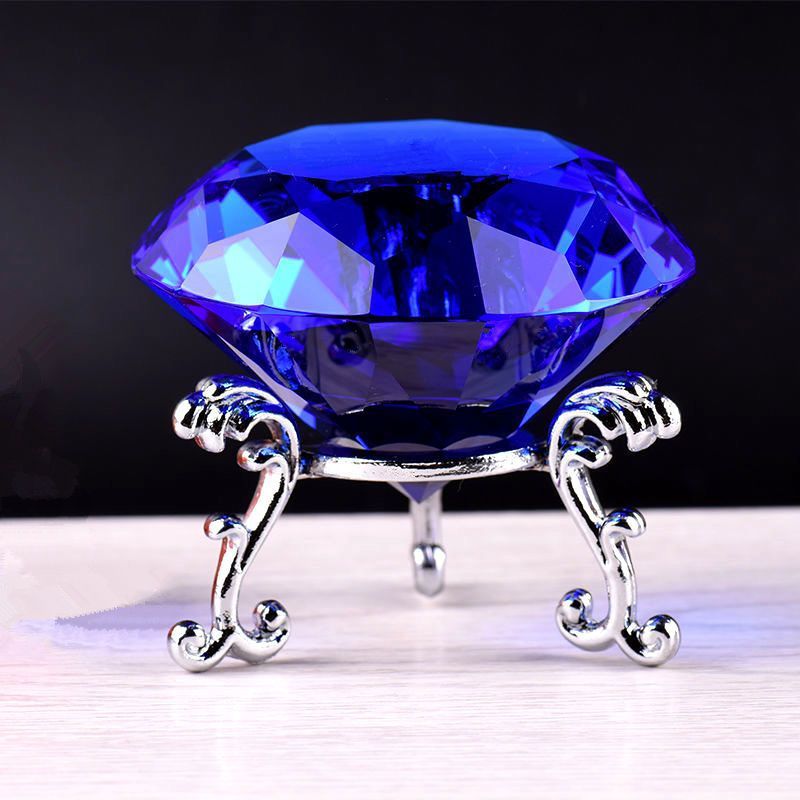 Machine Cut Different Color Raw Glass Crystal Gem Diamond Paperweight with Metal Base Stand MH-9514