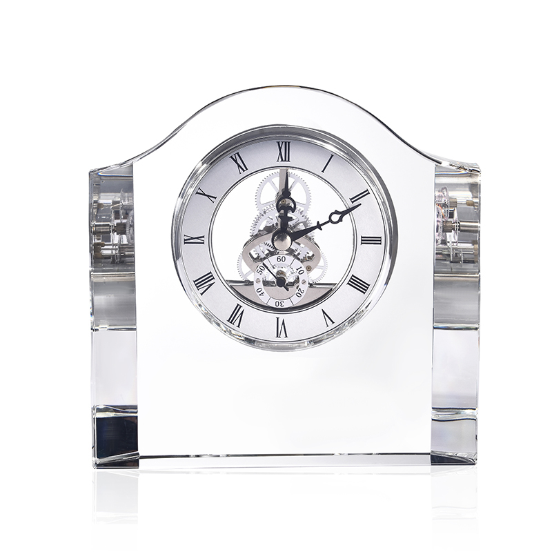 Laser Engraved Table Stand Crystal Clock Souvenir Gifts