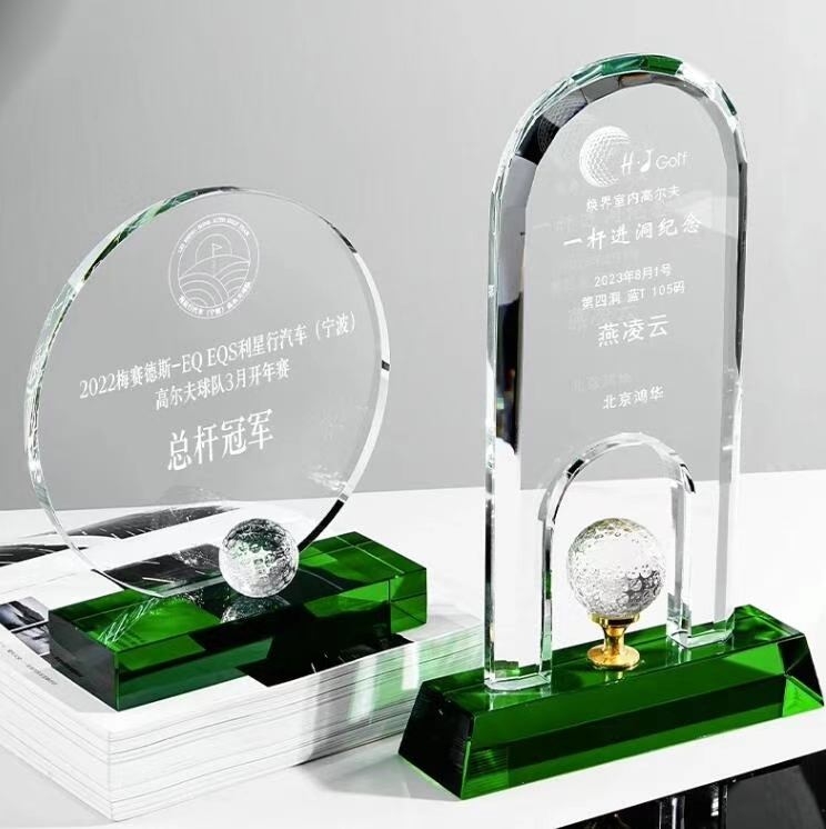 Wholesale Customization Fine Workmanship Clear Souvenir Engraved Golf Crystal Trophy for Golf Competition