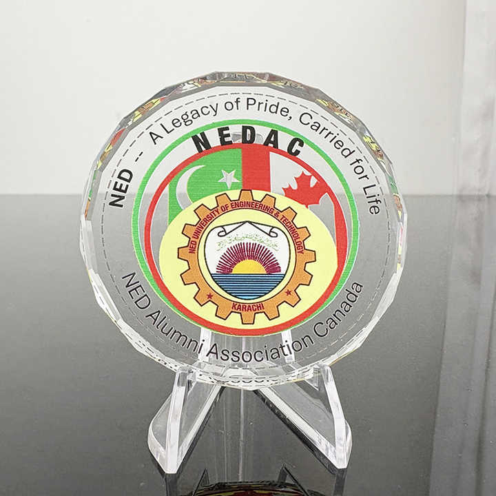 Personalised Anniversary Round Glass Paperweight with Acrylic Stand MH-F0462