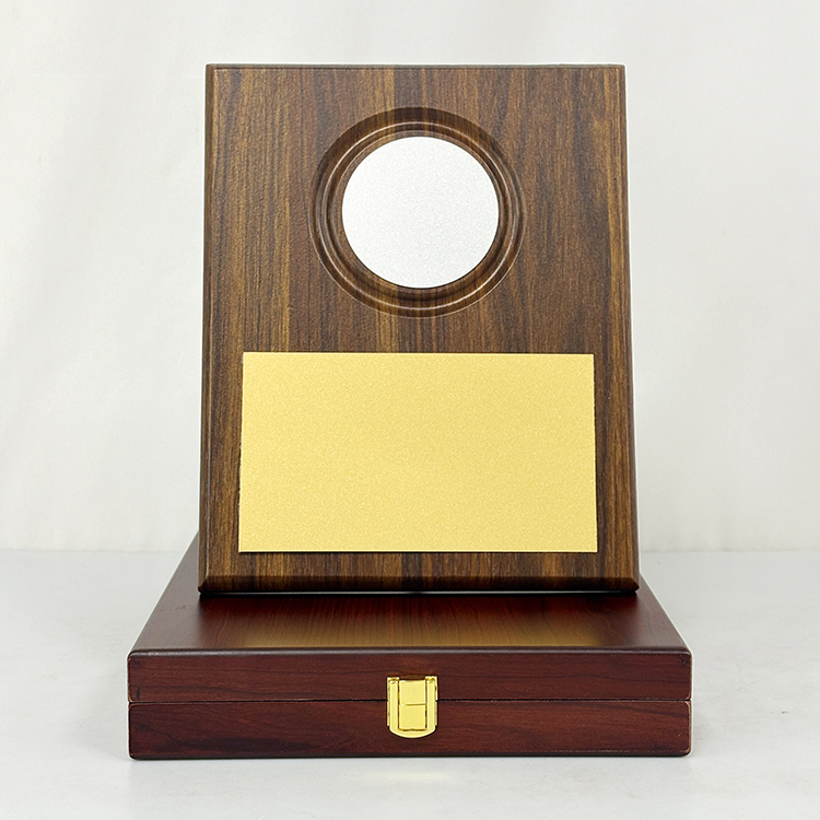 Blank Walnut Wood Box with Plaque Wooden Business Trophy Award with Gold Plate Certificate MH-LJ0807