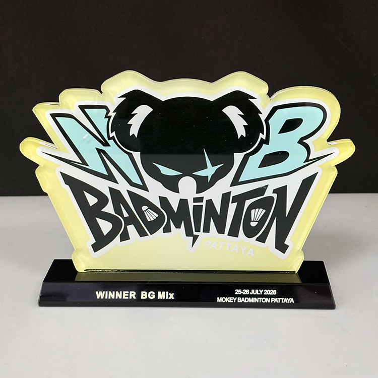 Personalized Acrylic Badminton Awards Plaque Trophy with Black Crystal Base MH-LJ0811