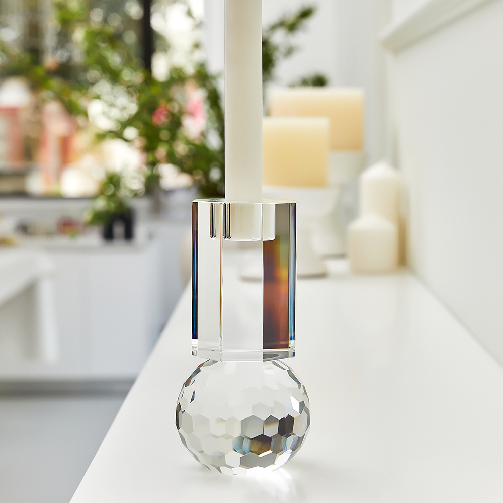 Factory Outlet Geometric Solid Glass Candelabra Centerpiece Home Hotel Decoration Clear Crystal Candle Holder