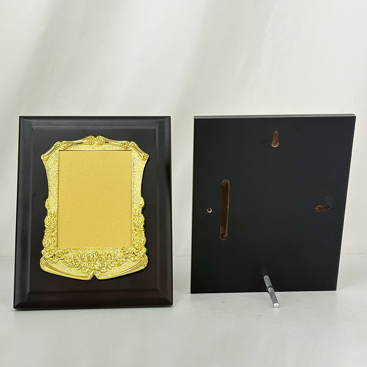 Blank Walnut Wood Plaque Wooden Business Trophy Award with Gold Plate Certificate MH-LJ0804