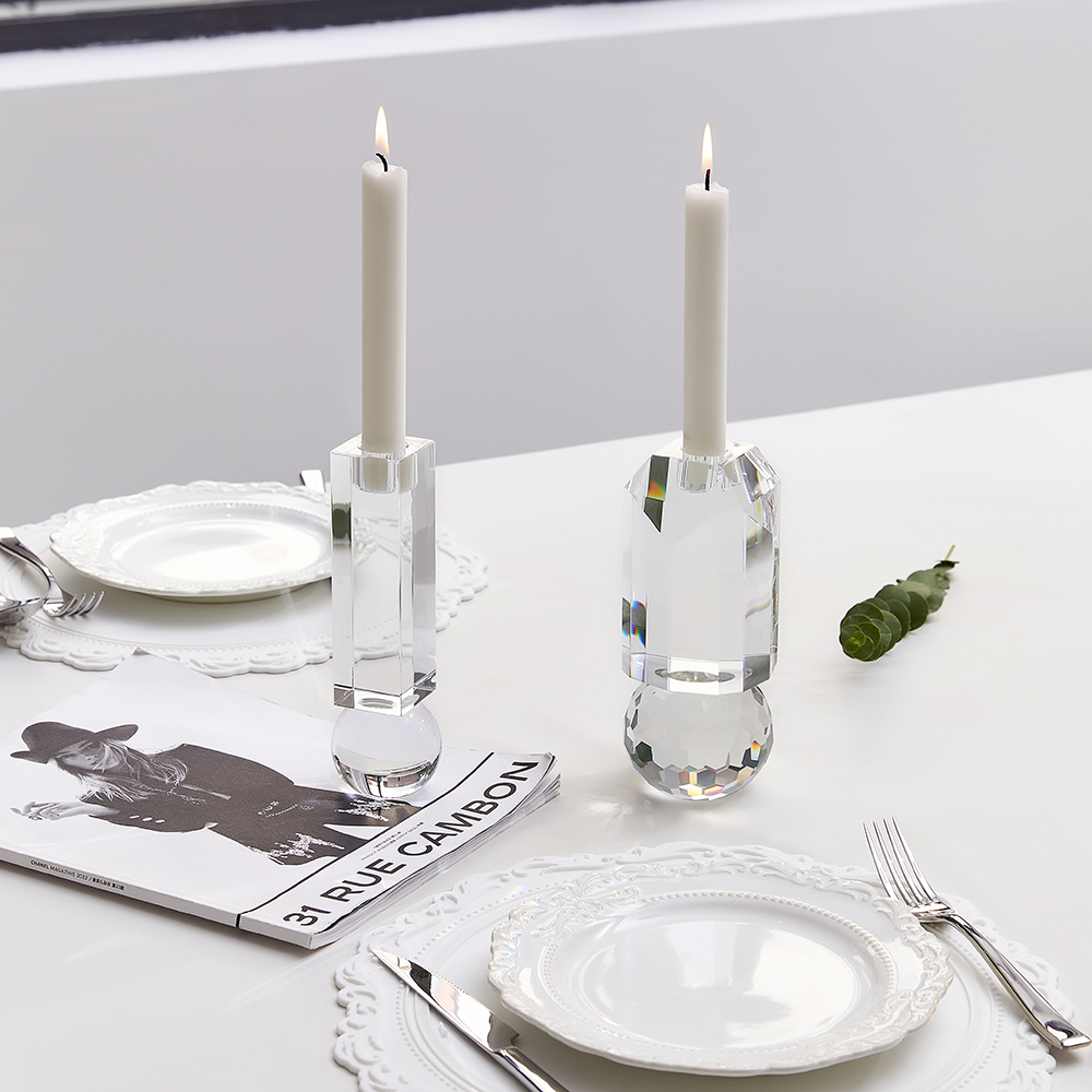 High Quality Indoor Outdoor Dining Decoration Crystal Candle Holder Transparent Crystal Candlestick Holders
