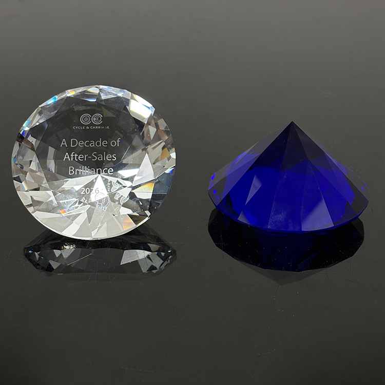 Personalized Clear Blue Crystal Diamond Glass Paperweight MH-9521