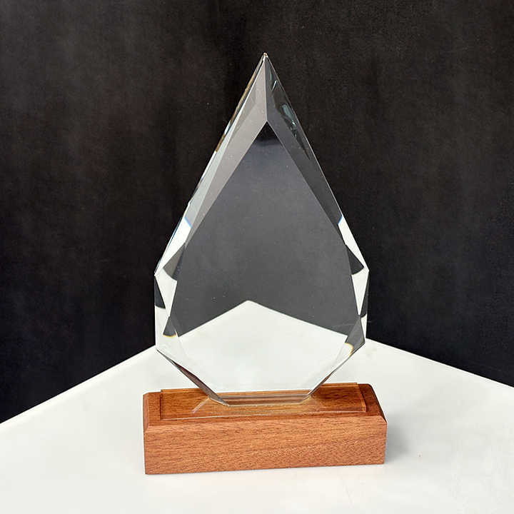 12.5x20.5cm Blank Peak Shaped Crystal Trophy with Wooden Base MH-LJ0803