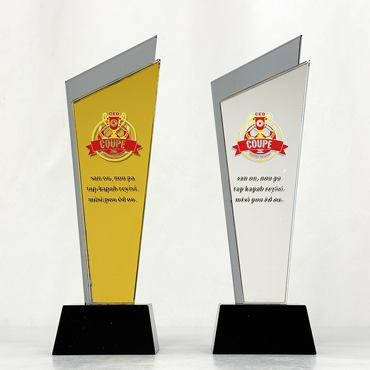 Luxury Gold Silver Mirror Finishing Crystal Glass Awards Plaque Trophy MH-LJ0771