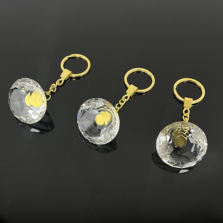 Gold Chain Glass Diamond Shape Crystal Keyring Keychain MH-YS0513