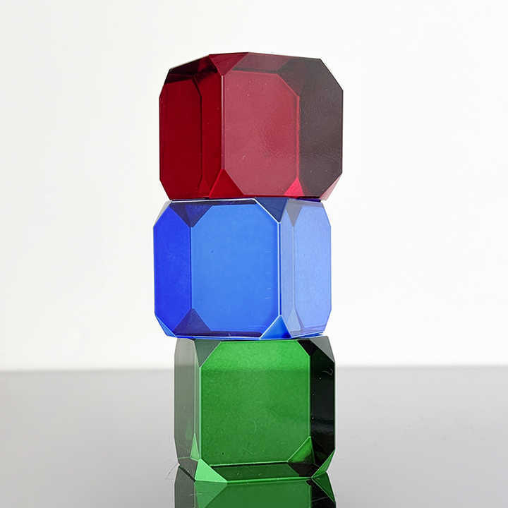 Green Red Blue Crystal Cube Paperweight with Cutting Edge MH-F0635