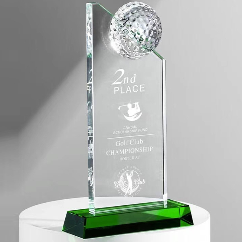 Wholesale Customization Fine Workmanship Clear Souvenir Engraved Golf Crystal Trophy for Golf Competition