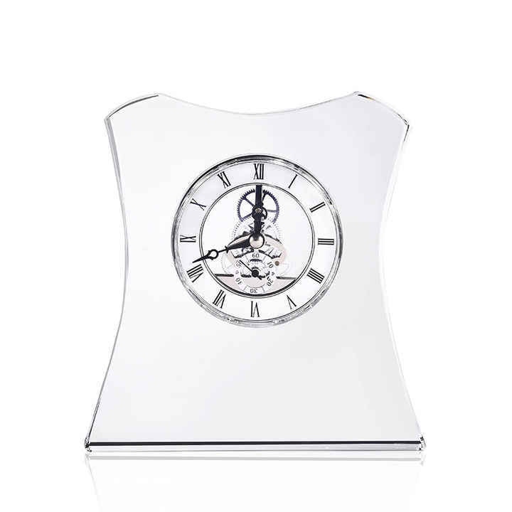 High Quality Customized Logo Printing Office Decoration Clear Crystal Table Clock for Home Decoration