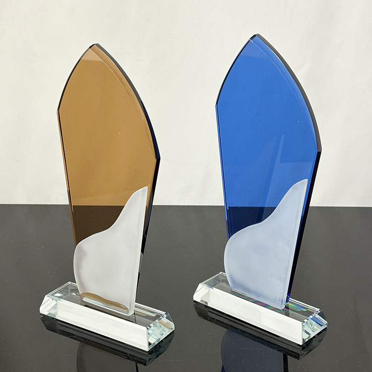 Amber Blue Frosted Clear Crystal Glass Trophy Award MH-LJ0776