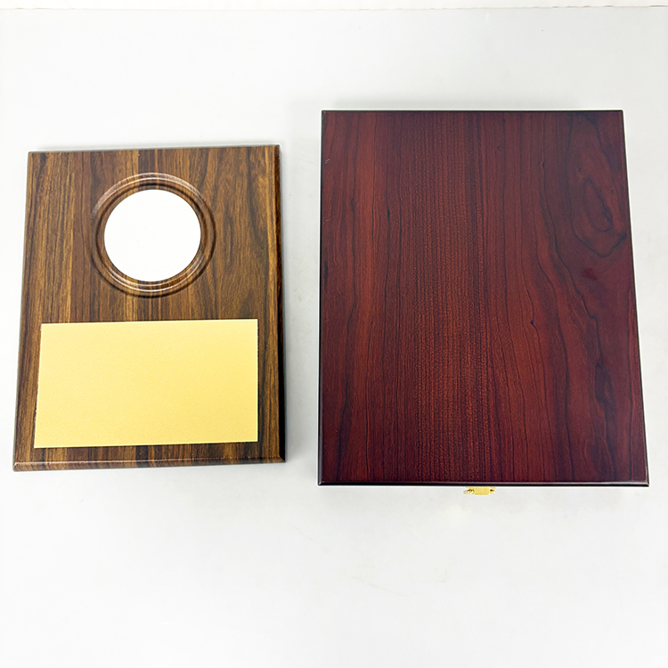 Blank Walnut Wood Box with Plaque Wooden Business Trophy Award with Gold Plate Certificate MH-LJ0807