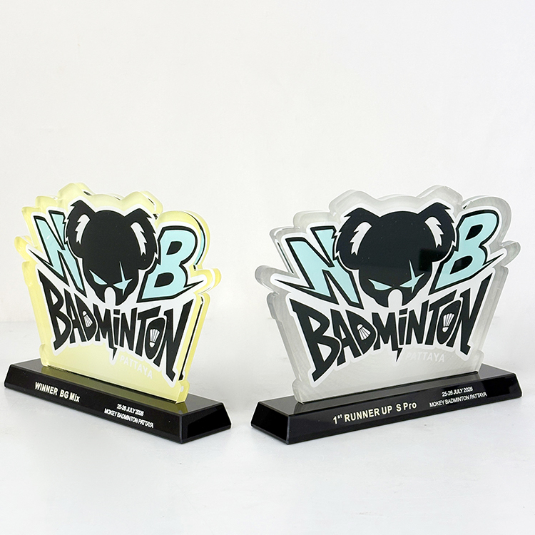 Personalized Acrylic Badminton Awards Plaque Trophy with Black Crystal Base MH-LJ0811