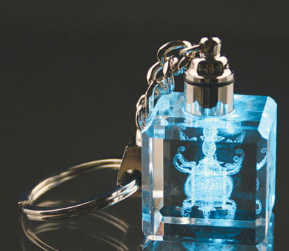 20x20x20mm Led Light Personalized ENGRAVED Crystal square Cube Keychain MH-YS0509