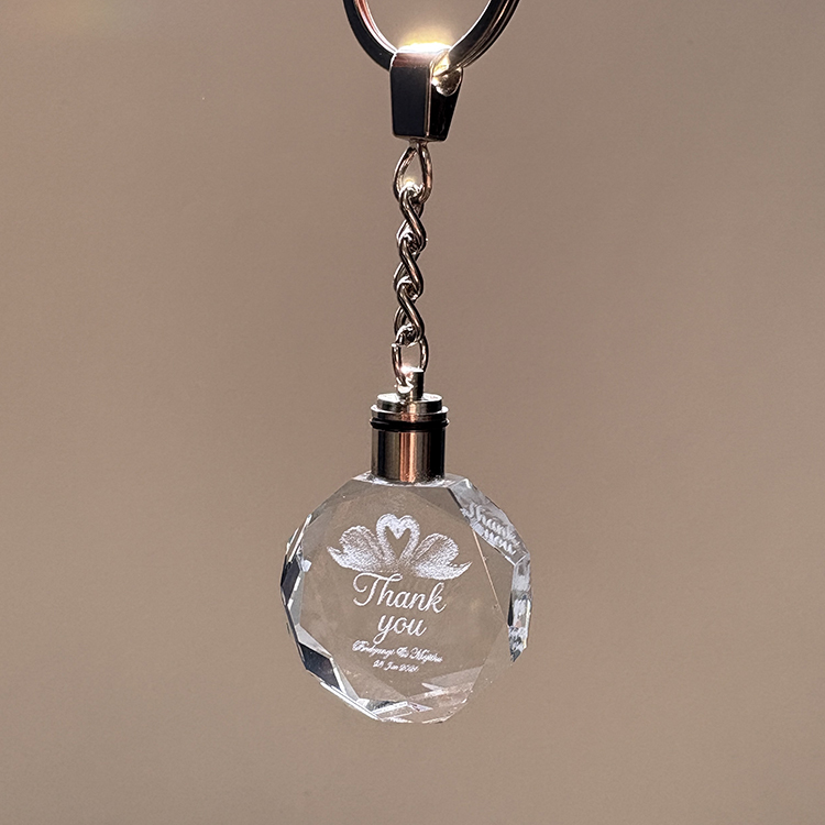 Led Personalized Glass Souvenir Octagon Crystal Keychain