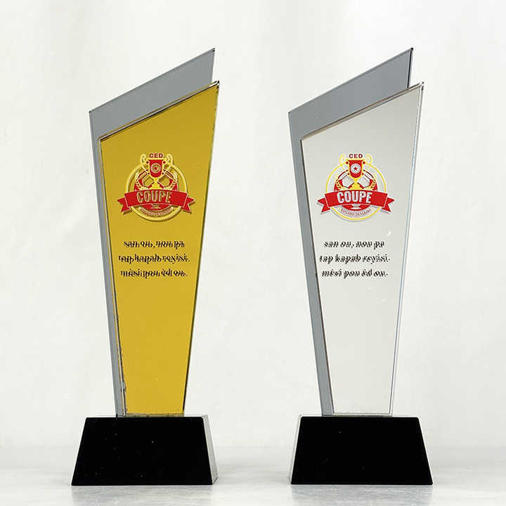 Luxury Gold Silver Mirror Finishing Crystal Glass Awards Plaque Trophy MH-LJ0771