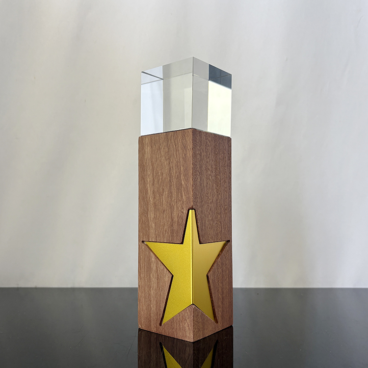 Gold Silver Bronze Metal Star Laser Personalized Crystal Trophy Wooden Awards MH-LJ0791