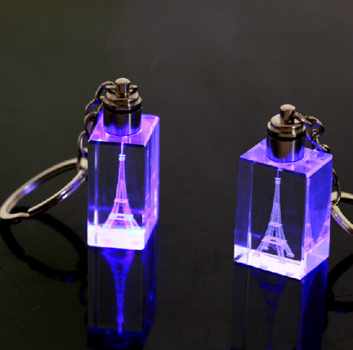 Led Glass Laser Eiffel Tower Rectangle Crystal Keychain