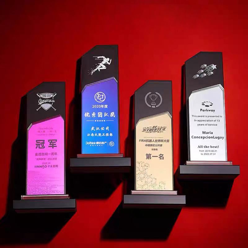 Gold Silver Pink Blue Mirror Printing Mirror Finishing Crystal Glass Awards Plaque Trophy