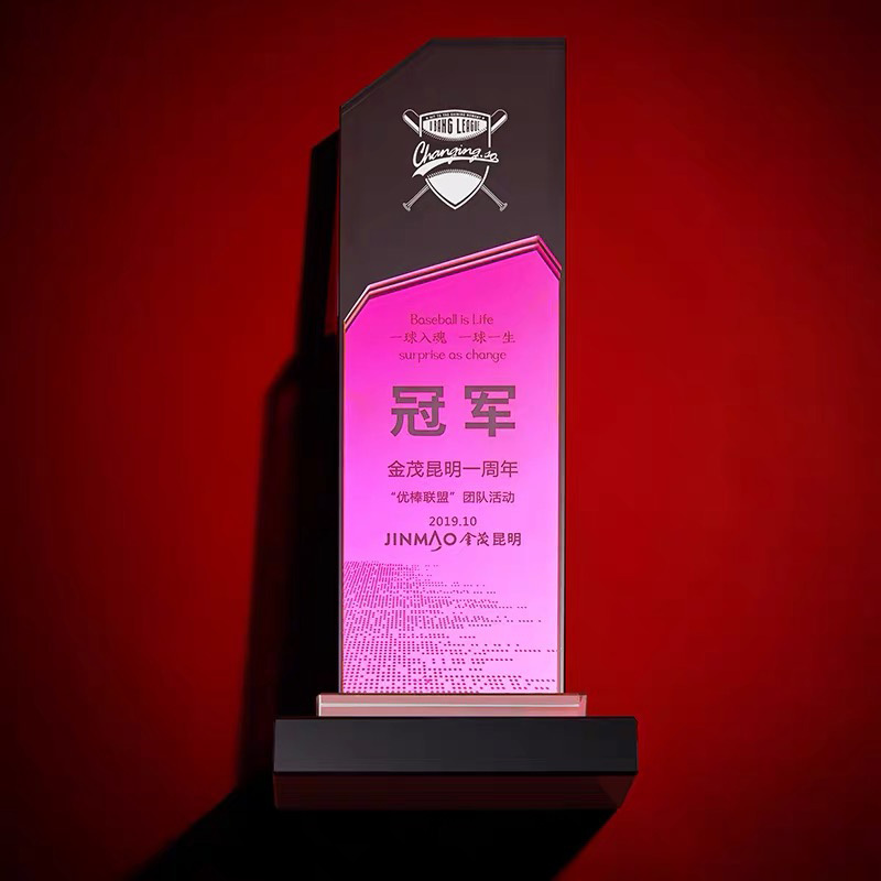 Gold Silver Pink Blue Mirror Printing Mirror Finishing Crystal Glass Awards Plaque Trophy