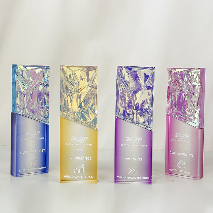 Gradient Purple Blue Pink Yellow Rainbow Crystal Glass Plaque Trophy MH-LJ0801