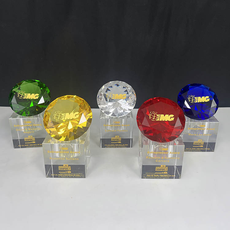 Machine Cut Multi Color Glass Crystal Gem Diamond Paperweight with Stand MH-9516