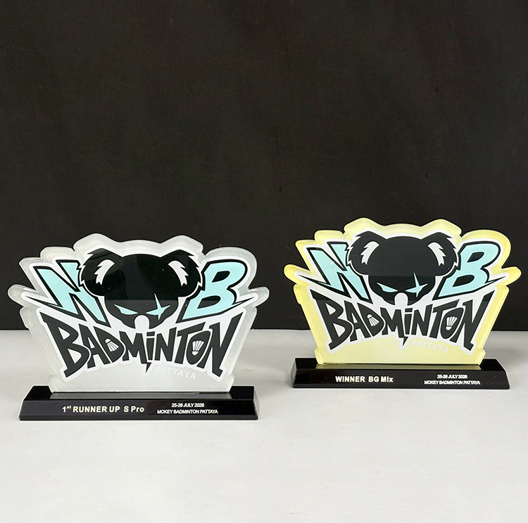 Personalized Acrylic Badminton Awards Plaque Trophy with Black Crystal Base MH-LJ0811
