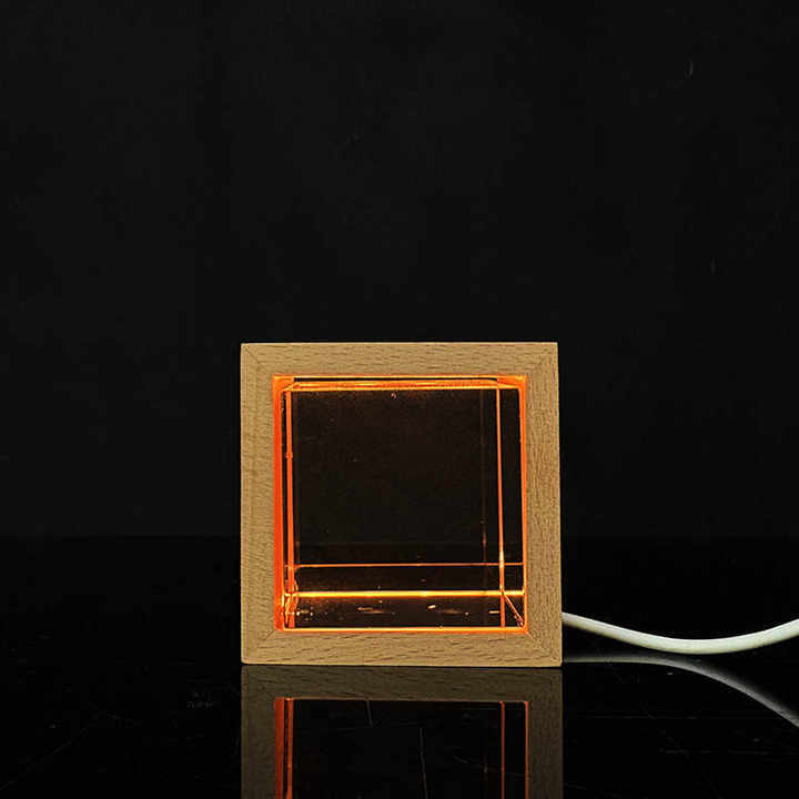 New Night Light Blank Crystal Block Cube Paperweight with Wooden Light Base MH-F0717