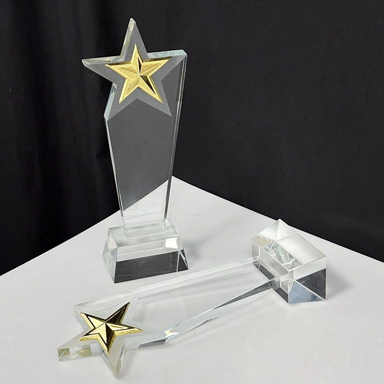 Gold Star Crystal Glass Awards Trophy MH-LJ0818