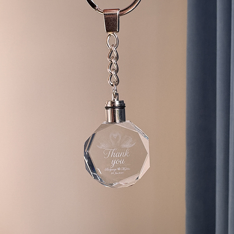 Led Personalized Glass Souvenir Octagon Crystal Keychain