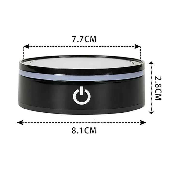 Black Silver Round Color Display 7 LED Color Light Stand Base for Crystal MH-F0640