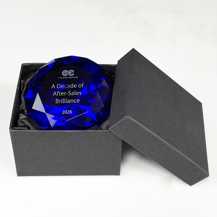 Personalized Clear Blue Crystal Diamond Glass Paperweight MH-9521