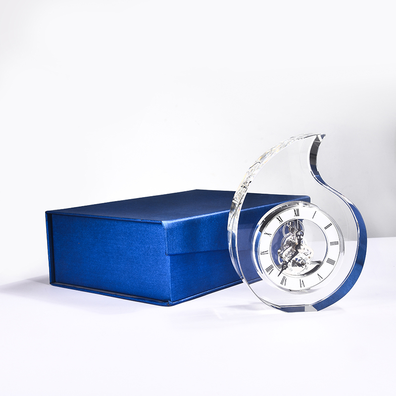 Factory Wholesale Laser Engraved Crystal Trophy Plaque with Quartz Clock