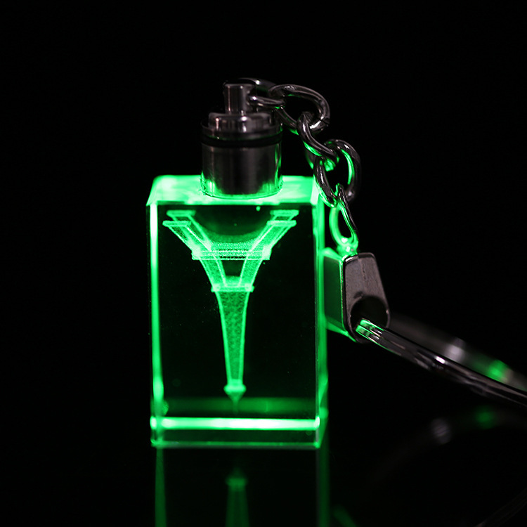 Led Glass Laser Eiffel Tower Rectangle Crystal Keychain