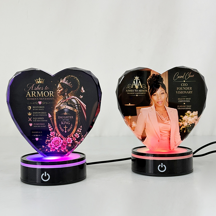 Personalized Heart Crystal Trophy Photo Frame Trophy with Black Light base MH-LJ0780