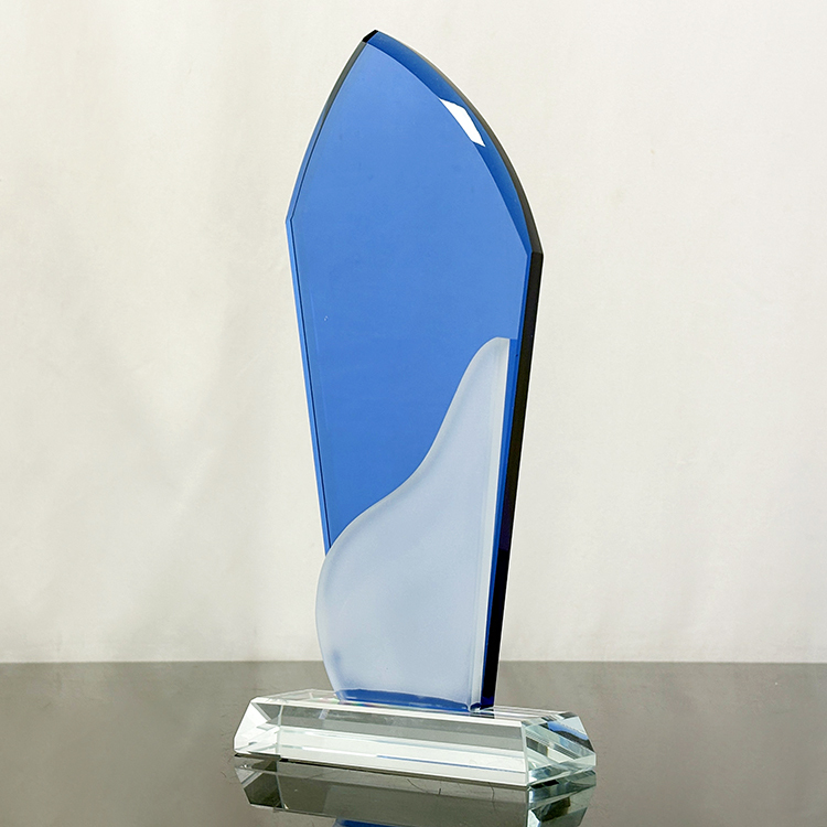 Amber Blue Frosted Clear Crystal Glass Trophy Award MH-LJ0776