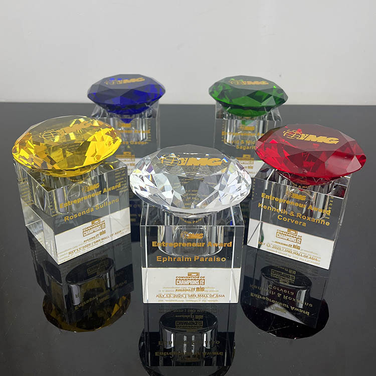 Machine Cut Multi Color Glass Crystal Gem Diamond Paperweight with Stand MH-9516