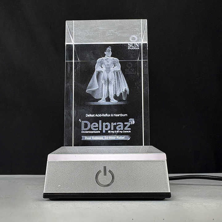 Laser Crystal Block Cube Paperweight with Sensitive Touch Switch Led Light Base MH-F0692