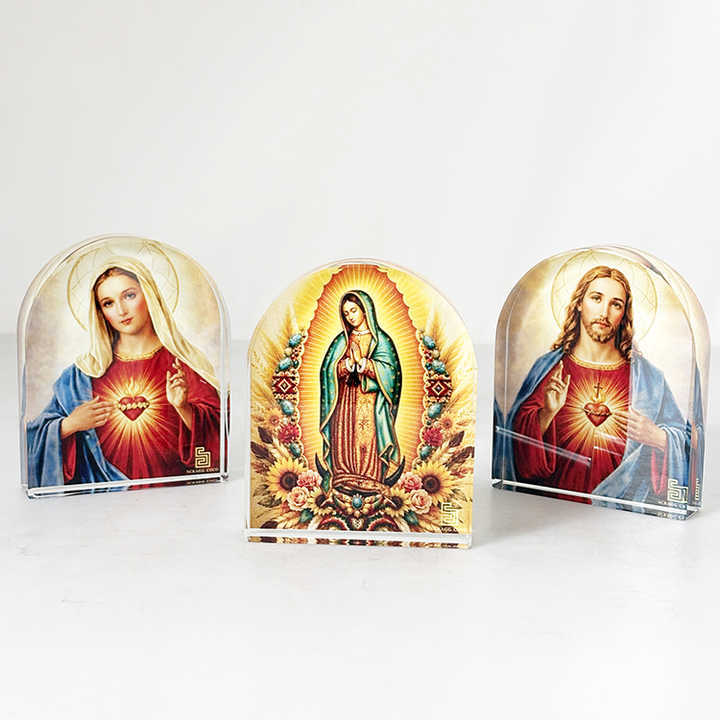 Personalized Catholic Jesus Virgin Mary Guadeloupe Arch Shape Glass Crystal Paperweight MH-F0697