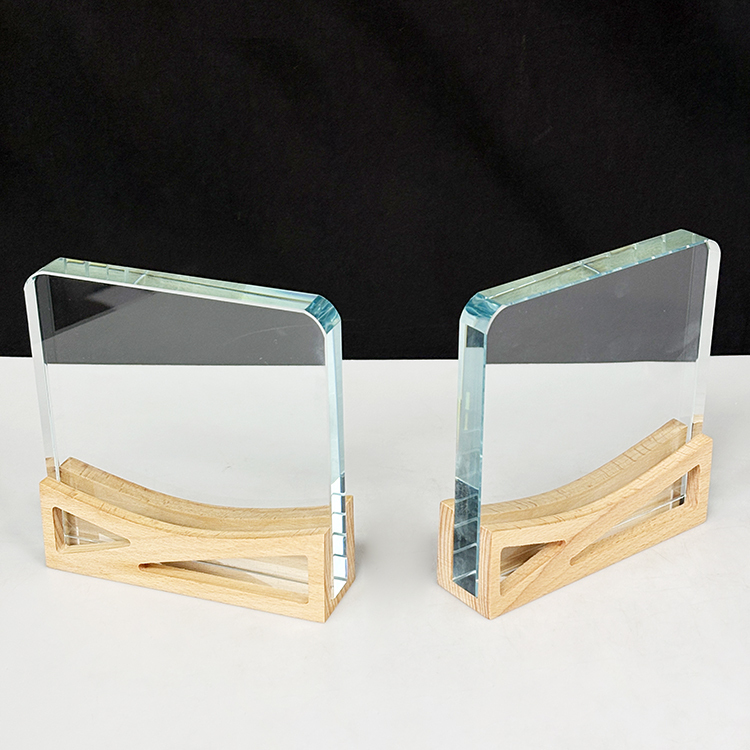 Blank Plaque Crystal Trophy with Wooden Base  MH-LJ0817