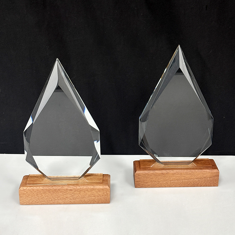 12.5x20.5cm Blank Peak Shaped Crystal Trophy with Wooden Base MH-LJ0803