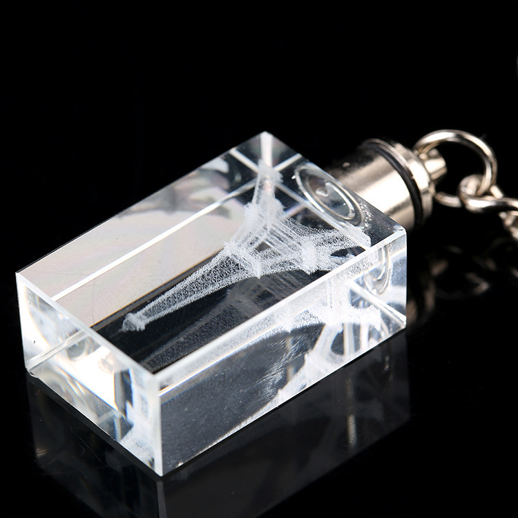 Led Glass Laser Eiffel Tower Rectangle Crystal Keychain