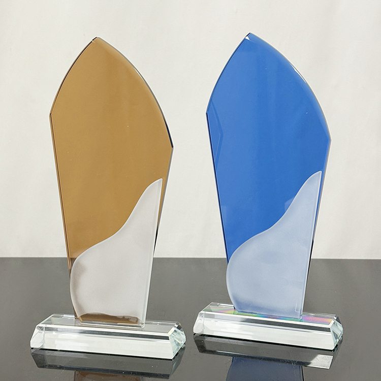 Amber Blue Frosted Clear Crystal Glass Trophy Award MH-LJ0776