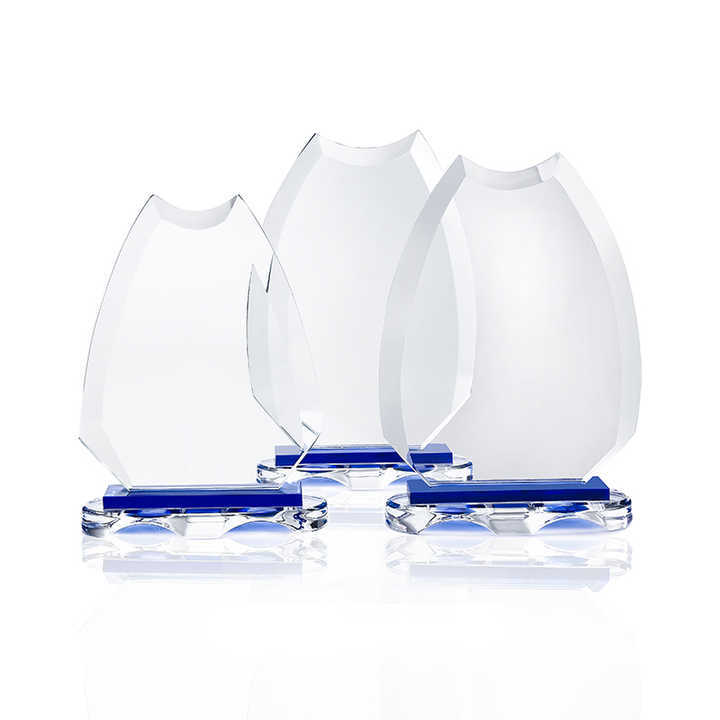 Factory Wholesale K9 Blank Crystal Shield Custom Trophy Engraved Clear Glass Award With Double Base