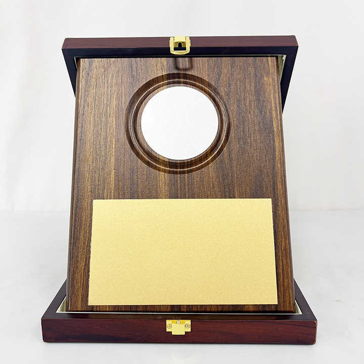 Blank Walnut Wood Box with Plaque Wooden Business Trophy Award with Gold Plate Certificate MH-LJ0807